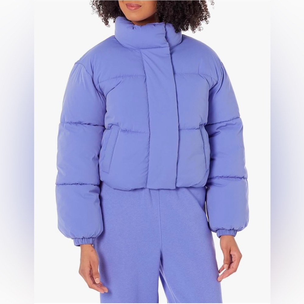 Amazon Essentials Purple Blue Cropped Full-Zip Puffer Jacket